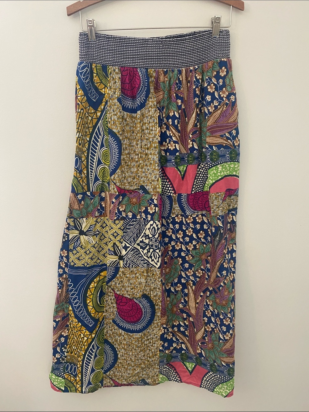 Anthropologie 100% Cotton Bohemian Patchwork Maxi Skirt in Navy & Multicolor